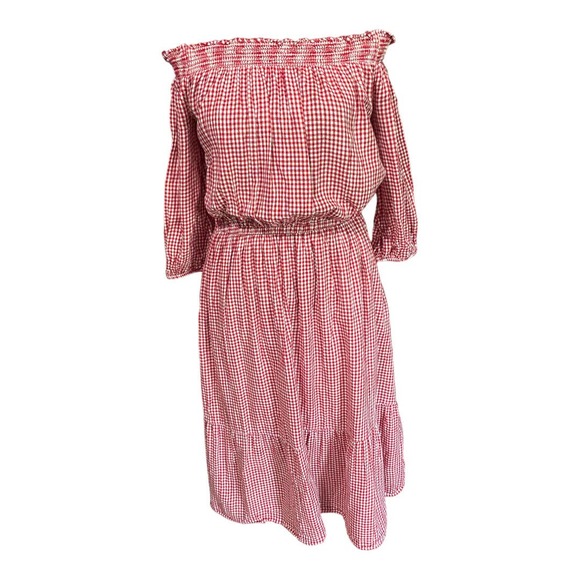 Old Navy Red Gingham Off The Shoulder Dress Womens Size Small Petite - Picture 3 of 6